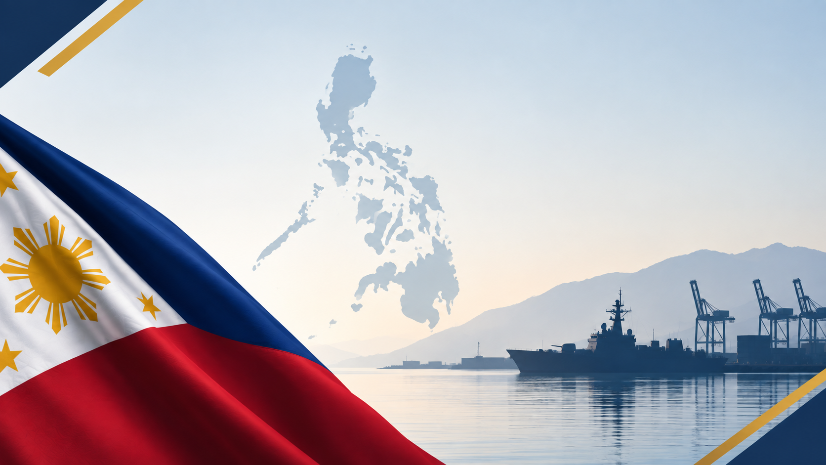 Philippine flag, map and naval port